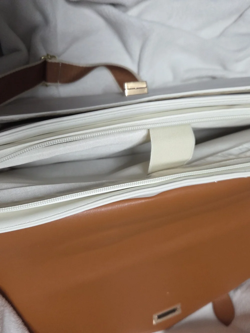 Two-Tone Tan and White Messenger Bag